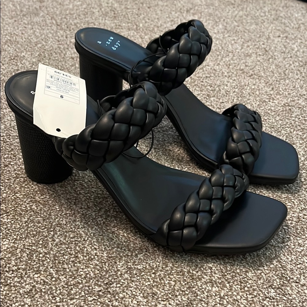 Black Braided Heeled Sandals